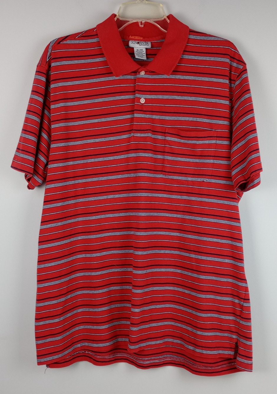 Sun River Clothing Mens XL Red White Blue Striped Short Sleeve Polo Shirt